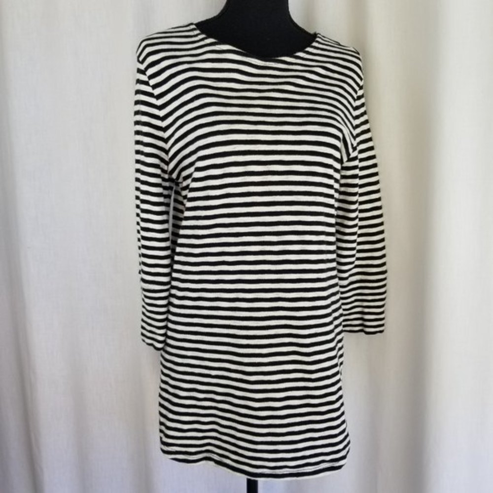 MERONA stripe knit tunic 3/4 sleeves black white cotton M